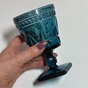 Vintage Indian Glass Company Teal Goblet. Park Lane. 5 1/4”.
